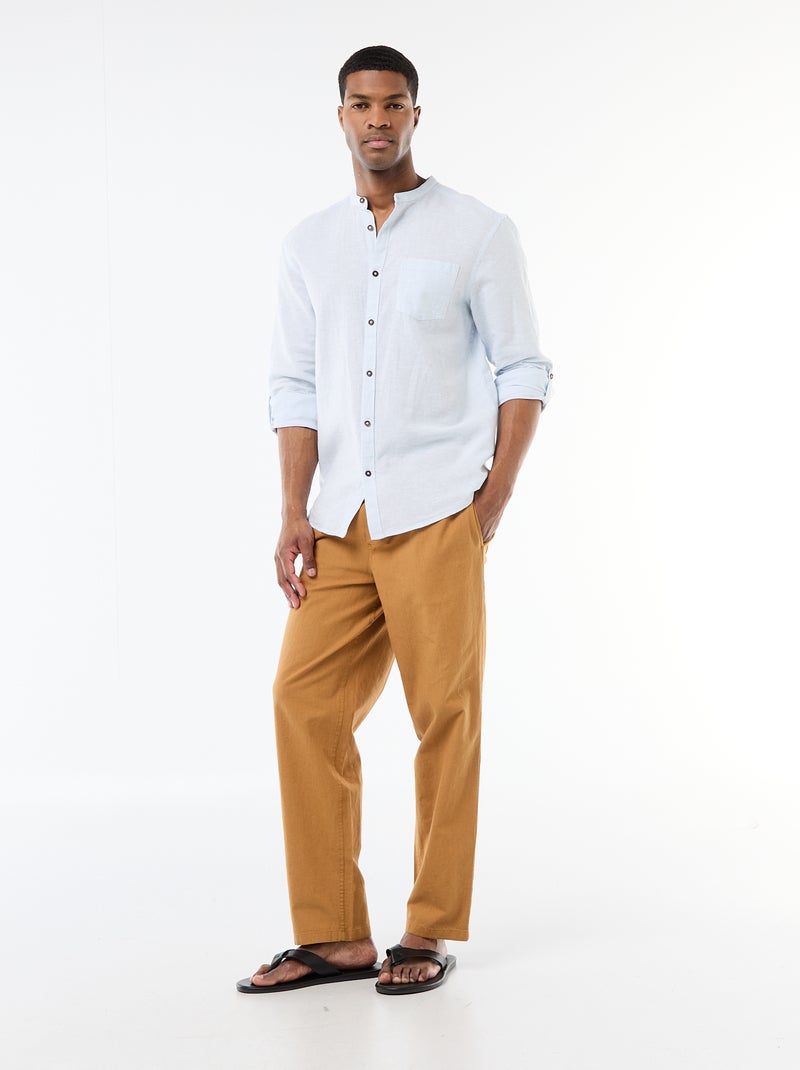 Camicia con collo alla coreana e lino Blu - Kiabi