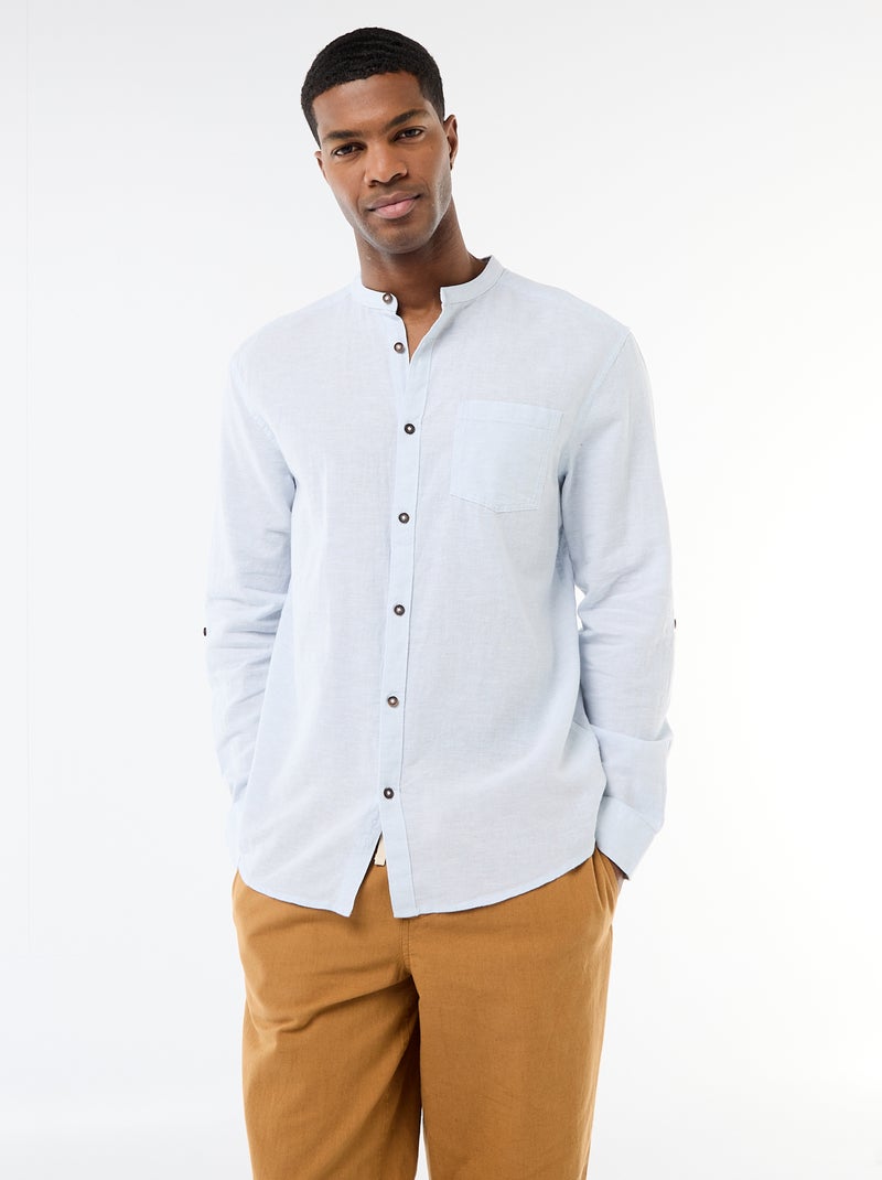Camicia con collo alla coreana e lino Blu - Kiabi