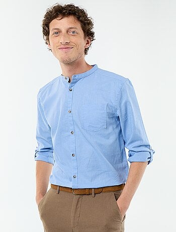 Camicia con collo alla coreana e lino