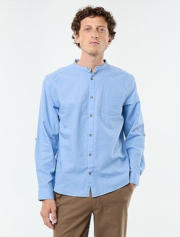 Camicia con collo alla coreana e lino