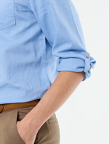 Camicia con collo alla coreana e lino