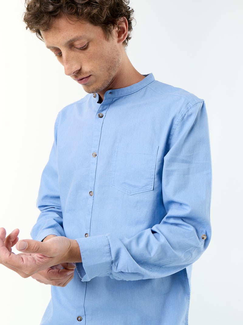Camicia con collo alla coreana e lino Blu - Kiabi