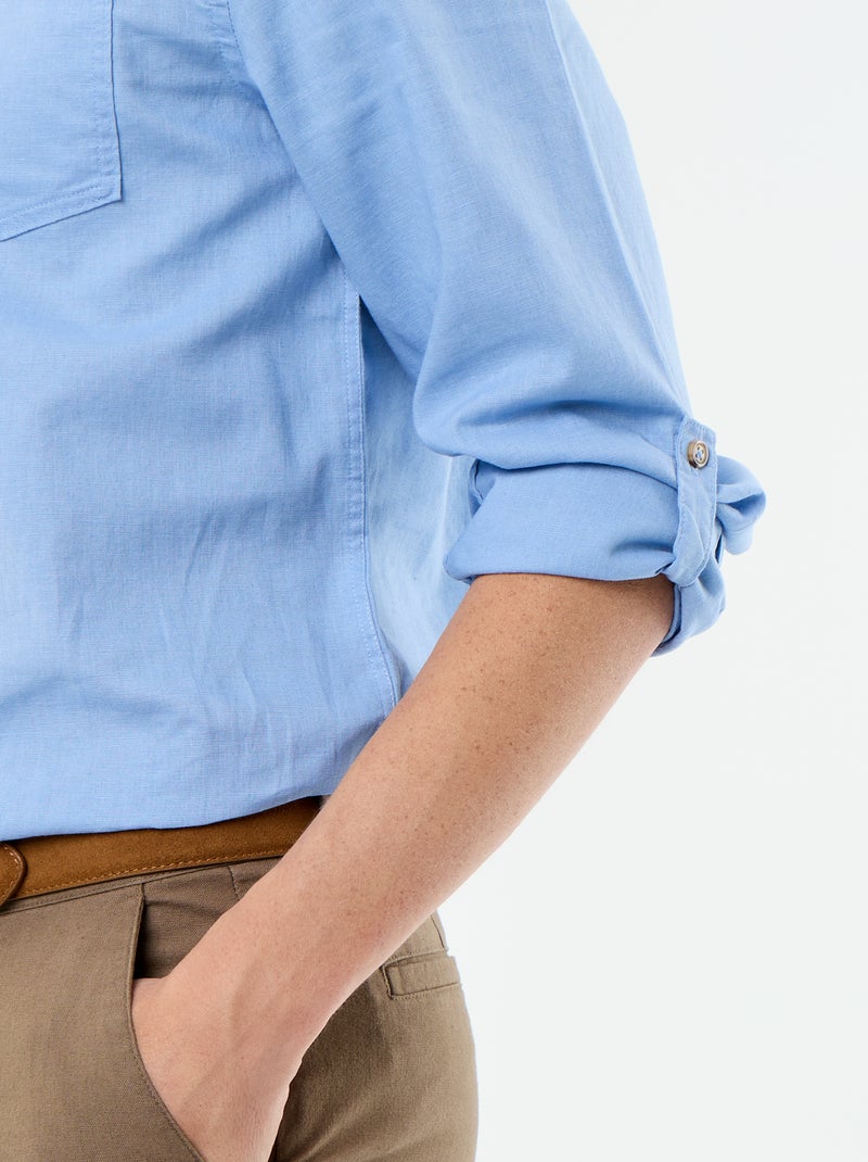 Camicia con collo alla coreana e lino Blu - Kiabi