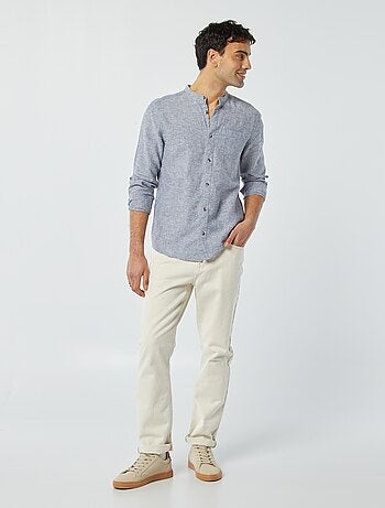 Camicia con collo alla coreana e lino