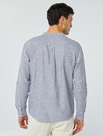 Camicia con collo alla coreana e lino
