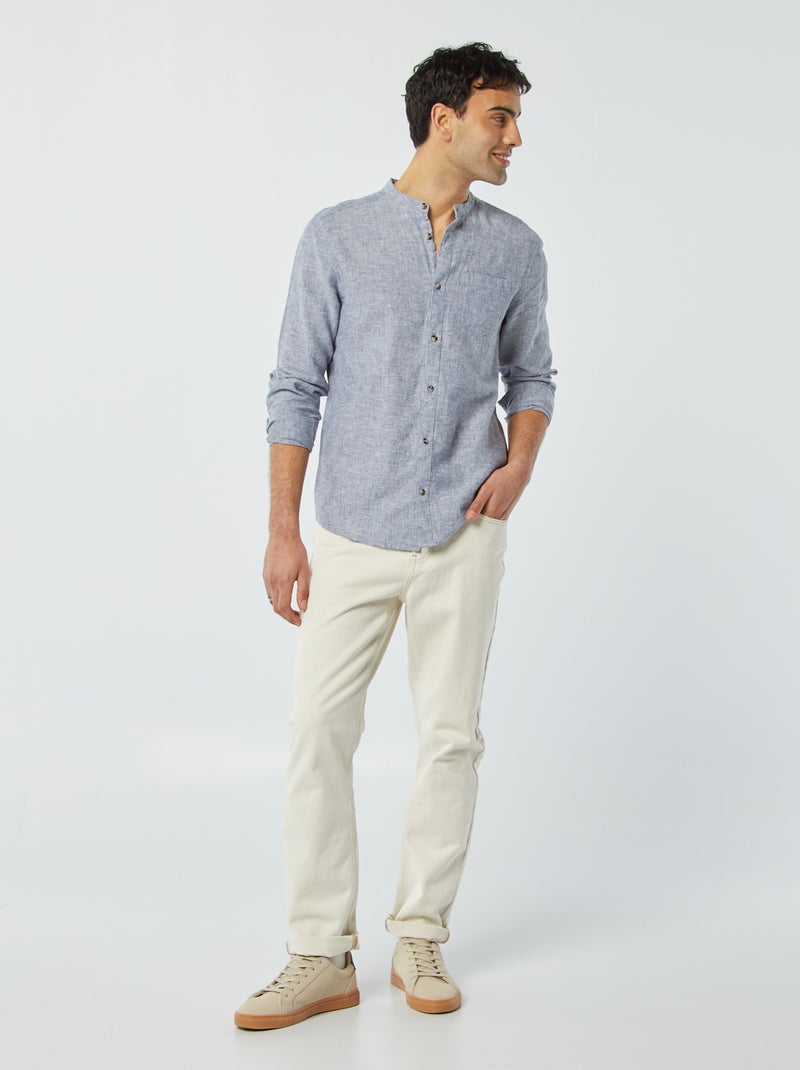 Camicia con collo alla coreana e lino - BLU - Kiabi - 12.00€