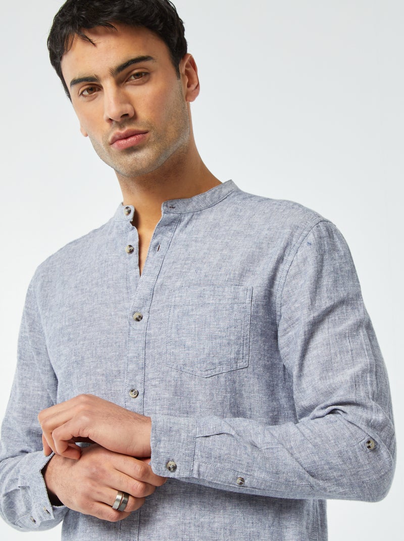 Camicia con collo alla coreana e lino BLU - Kiabi