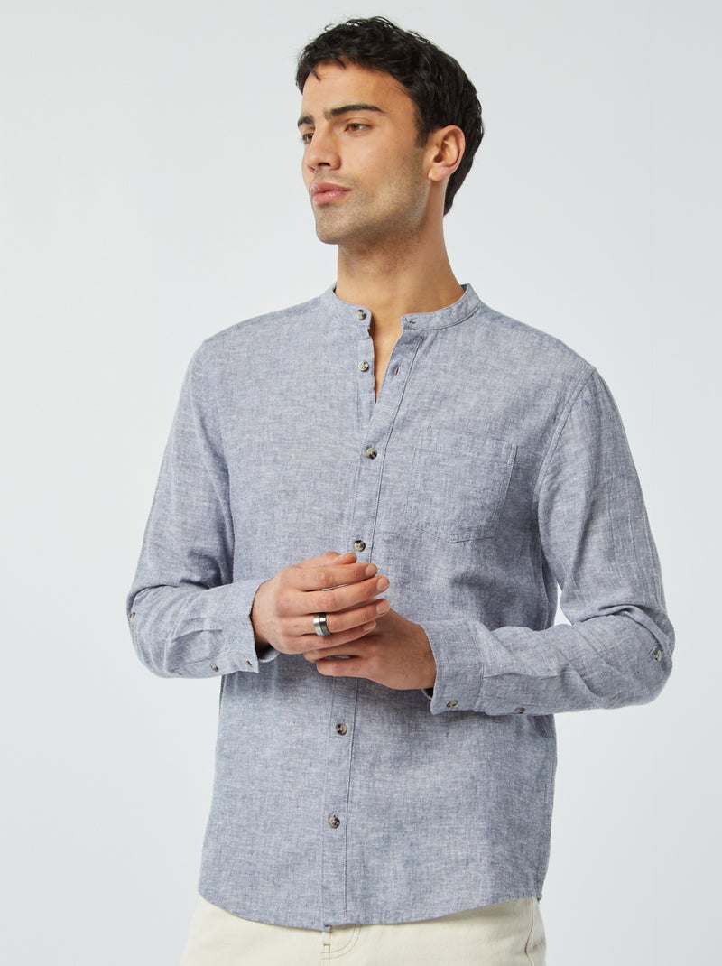 Camicia con collo alla coreana e lino BLU - Kiabi