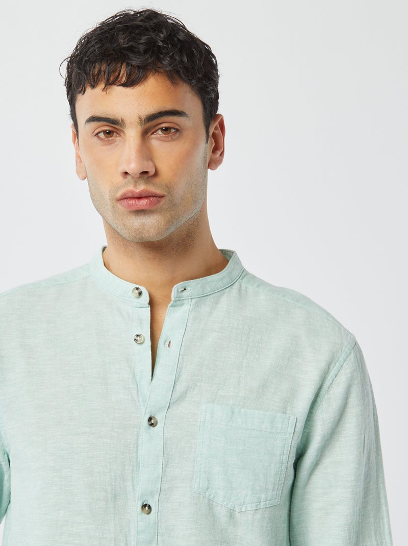 Camicia con collo alla coreana e lino BLU - Kiabi