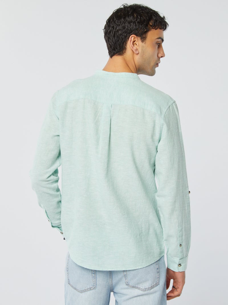 Camicia con collo alla coreana e lino BLU - Kiabi