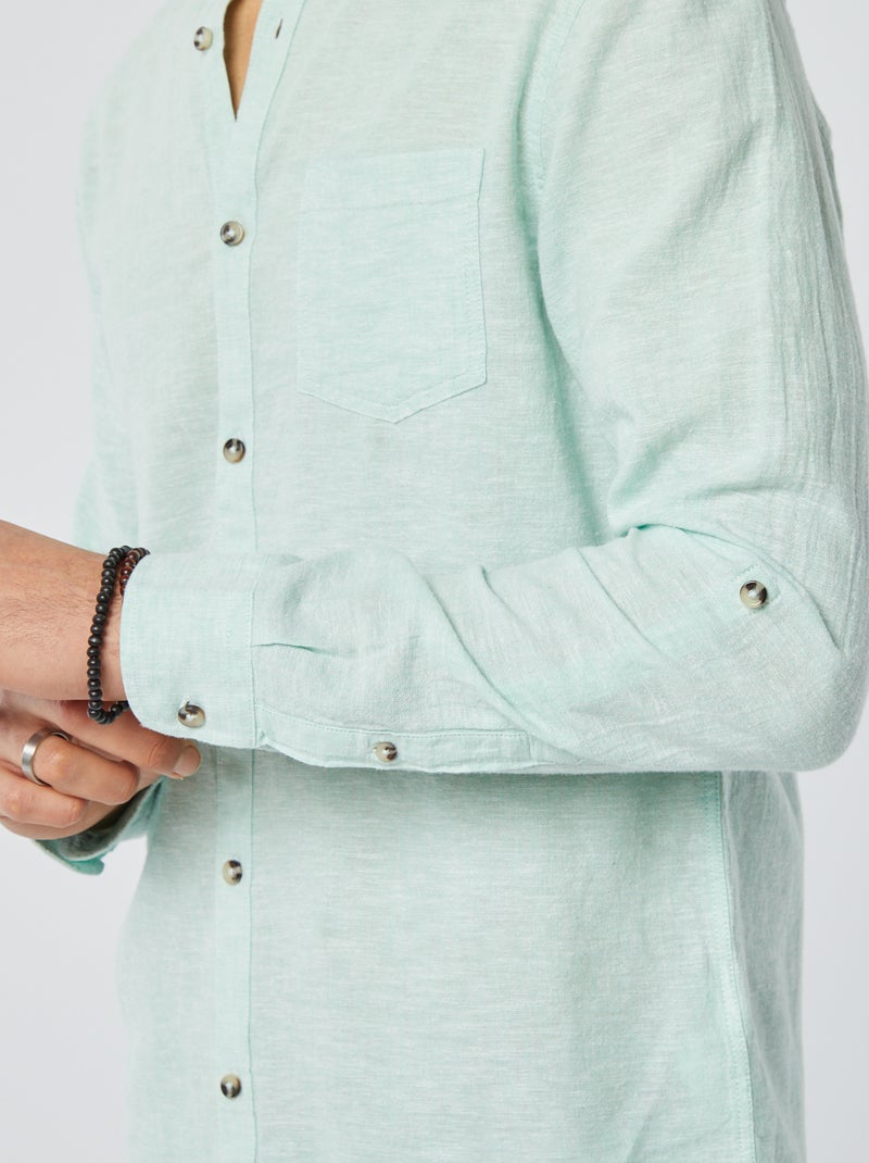 Camicia con collo alla coreana e lino BLU - Kiabi