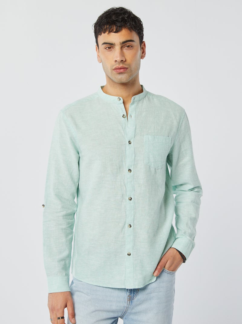 Camicia con collo alla coreana e lino BLU - Kiabi