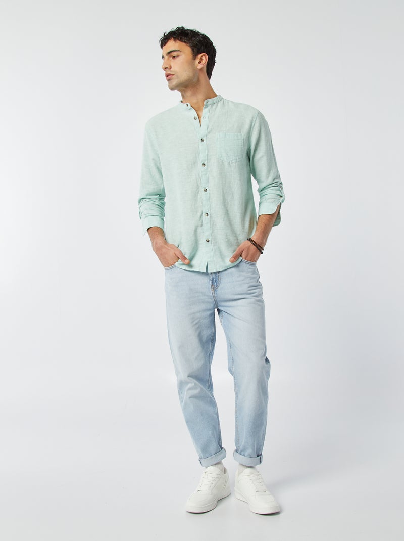 Camicia con collo alla coreana e lino BLU - Kiabi