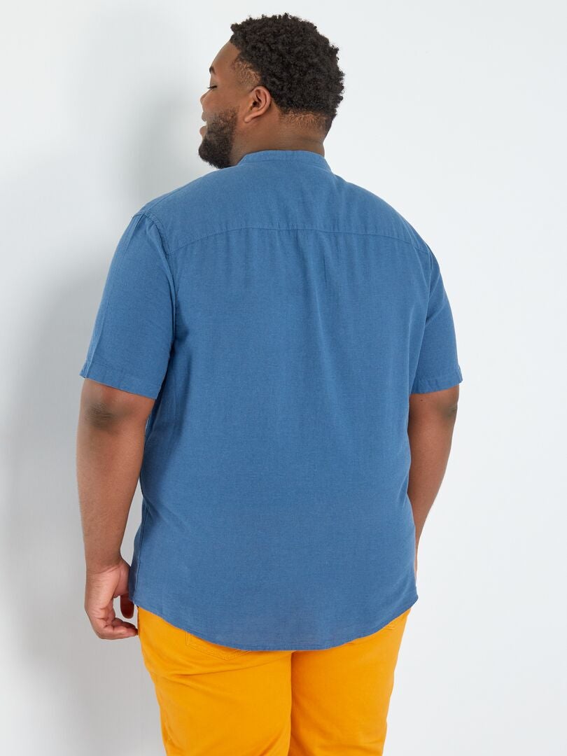 Camicia con collo alla coreana e lino blu scuro - Kiabi