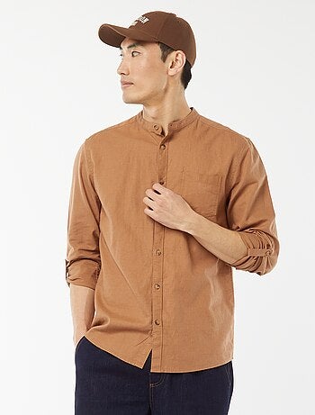 Camicia con collo alla coreana e lino