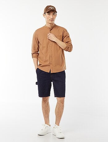 Camicia con collo alla coreana e lino