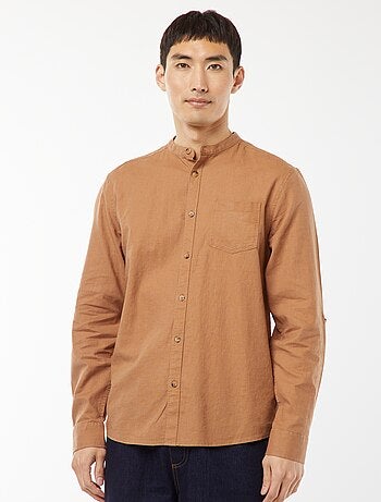 Camicia con collo alla coreana e lino