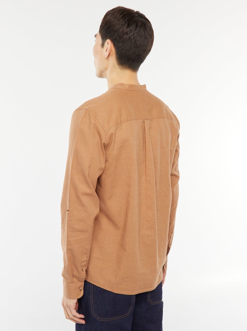 Camicia con collo alla coreana e lino Marrone - Kiabi