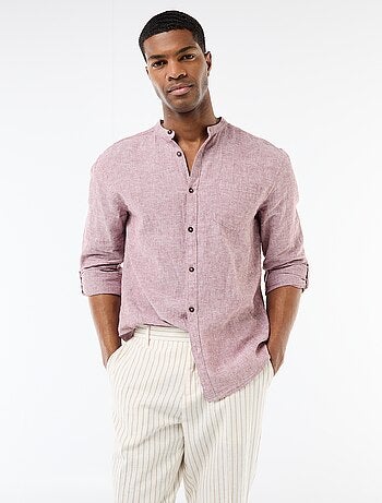 Camicia con collo alla coreana e lino