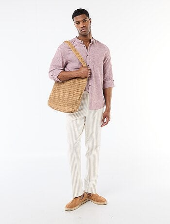 Camicia con collo alla coreana e lino