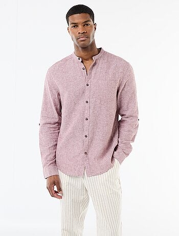 Camicia con collo alla coreana e lino