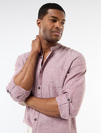 Camicia con collo alla coreana e lino