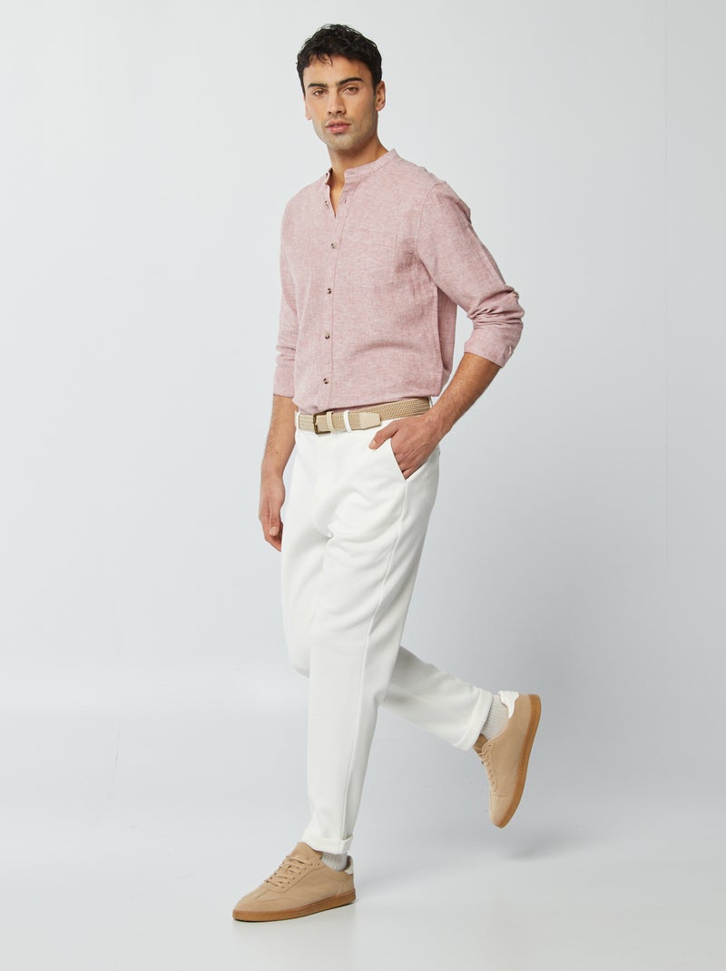 Camicia Uomo Collo Coreano Slim Fit Basic Casual Cotone Rosa C1817A