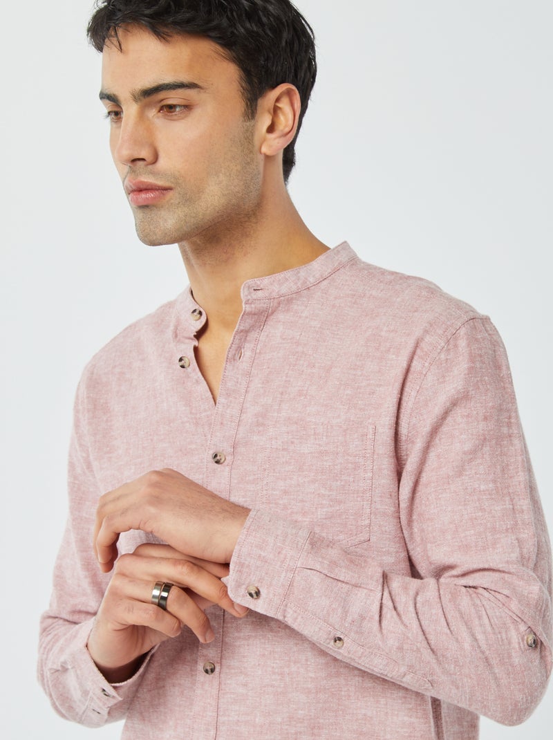 Camicia con collo alla coreana e lino ROSA - Kiabi