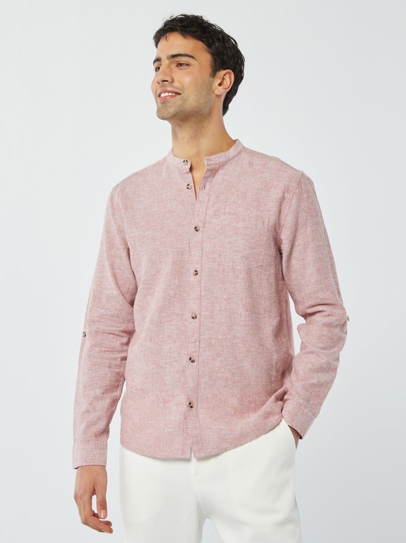 Camicia con collo alla coreana e lino ROSA - Kiabi