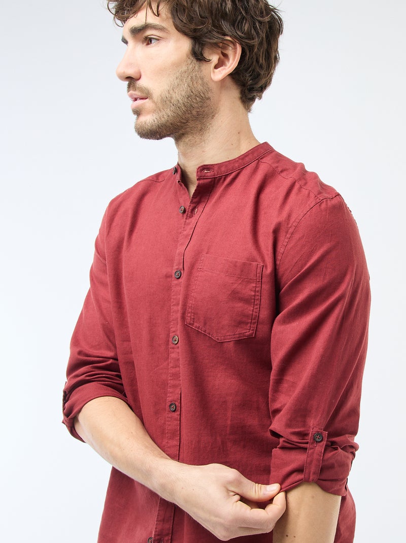 Camicia con collo alla coreana e lino Rosso - Kiabi