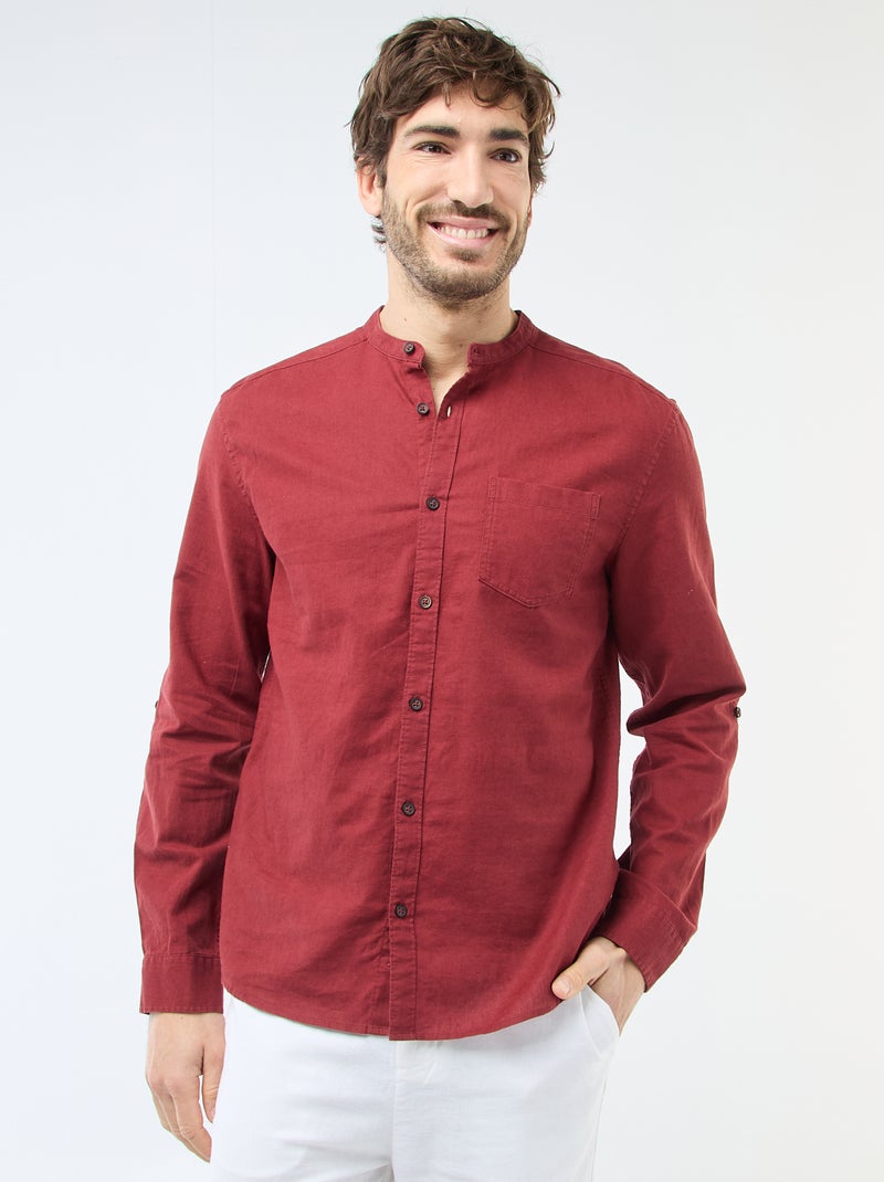 Camicia con collo alla coreana e lino Rosso - Kiabi