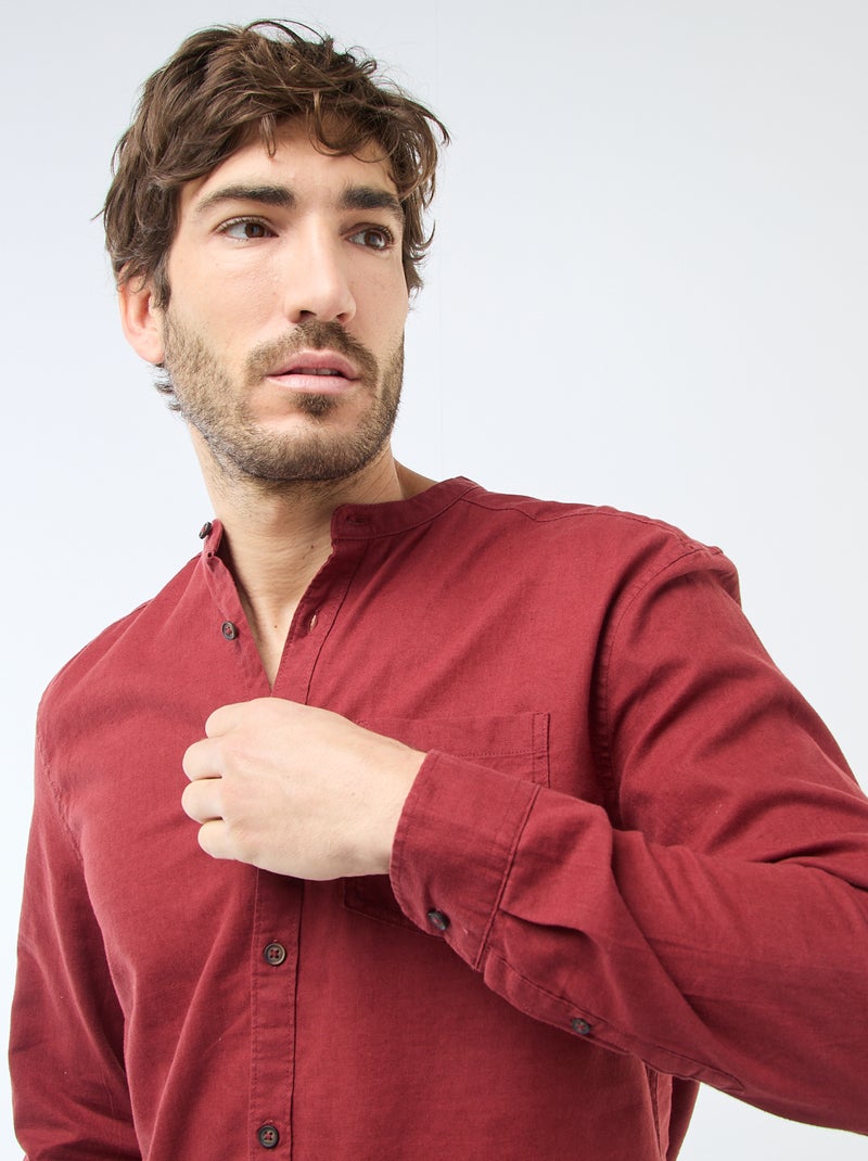Camicia con collo alla coreana e lino Rosso - Kiabi
