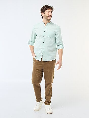 Camicia con collo alla coreana e lino