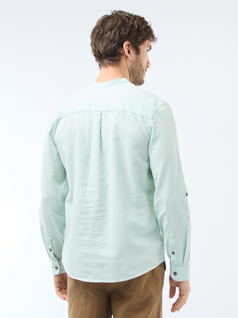 Camicia con collo alla coreana e lino Verde - Kiabi