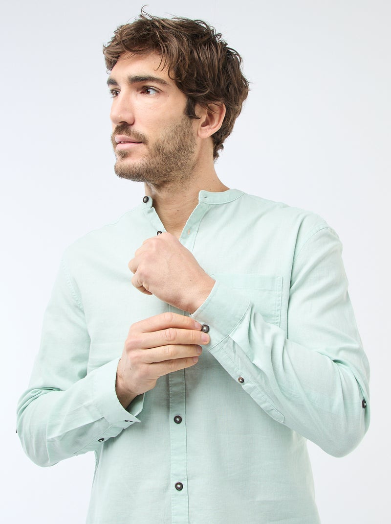 Camicia con collo alla coreana e lino Verde - Kiabi
