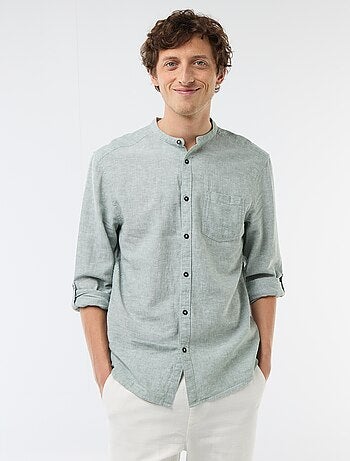 Camicia con collo alla coreana e lino