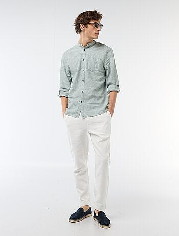 Camicia con collo alla coreana e lino