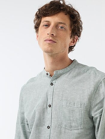 Camicia con collo alla coreana e lino