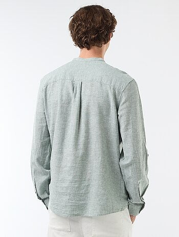 Camicia con collo alla coreana e lino