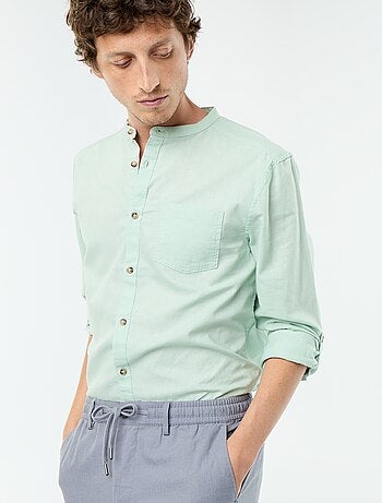 Camicia con collo alla coreana e lino