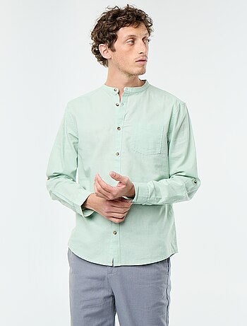 Camicia con collo alla coreana e lino