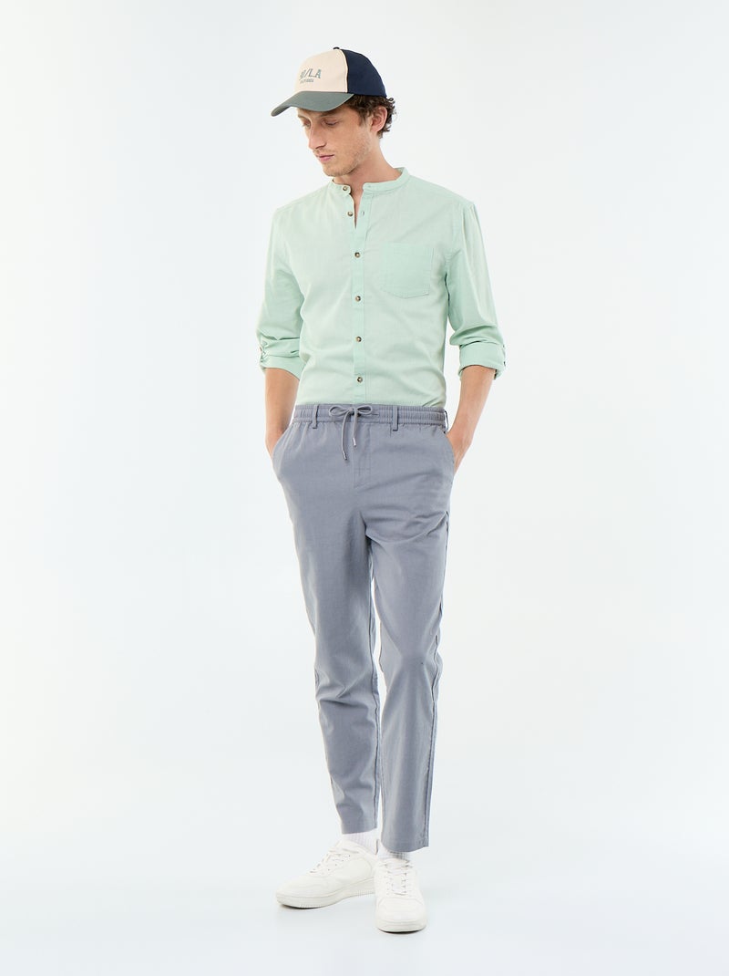 Camicia con collo alla coreana e lino Verde - Kiabi