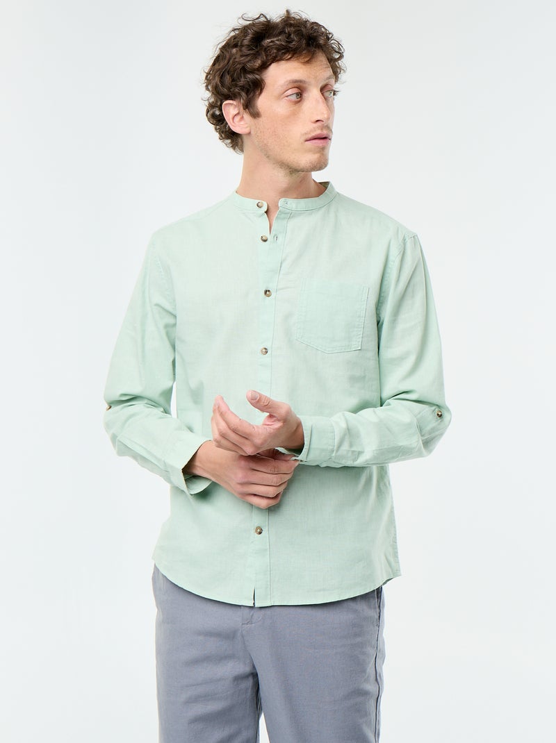 Camicia con collo alla coreana e lino Verde - Kiabi