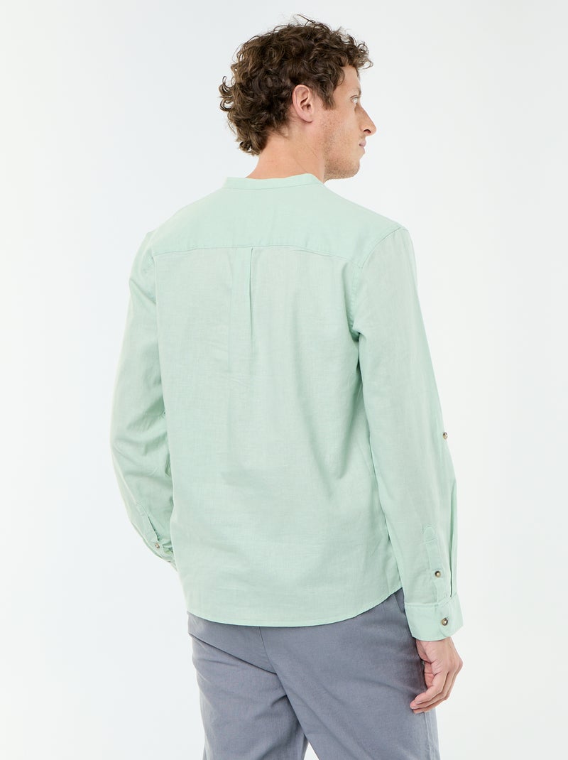 Camicia con collo alla coreana e lino Verde - Kiabi