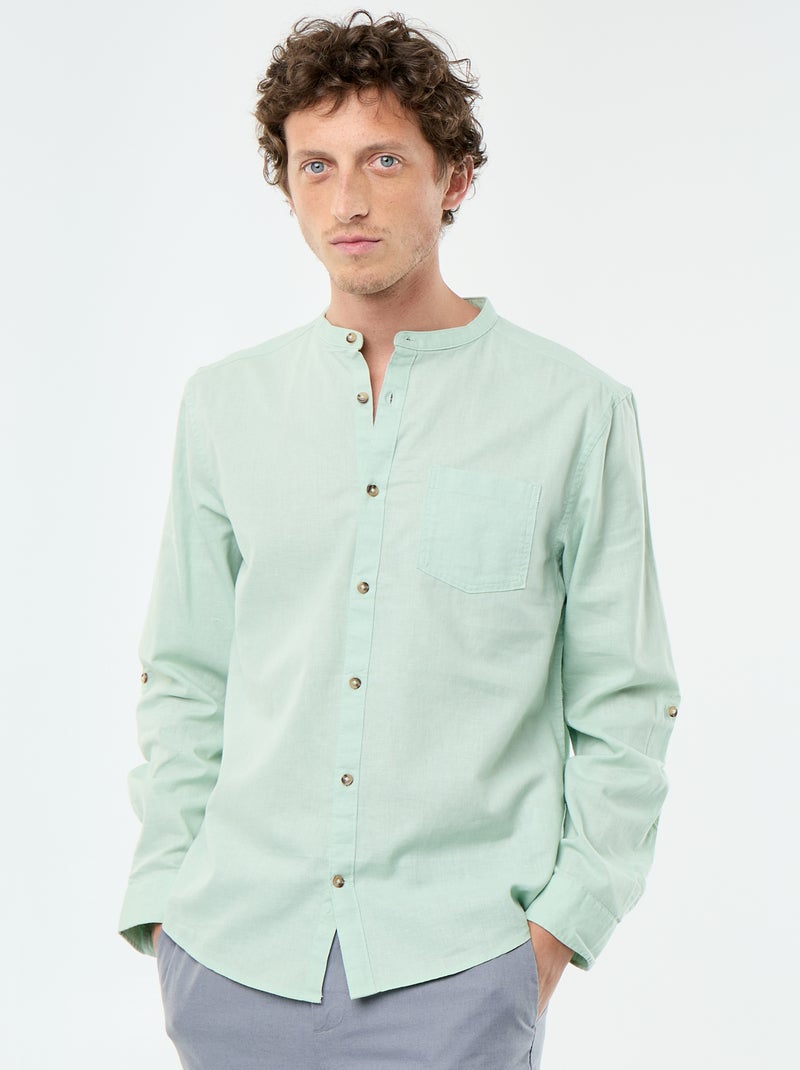 Camicia con collo alla coreana e lino Verde - Kiabi