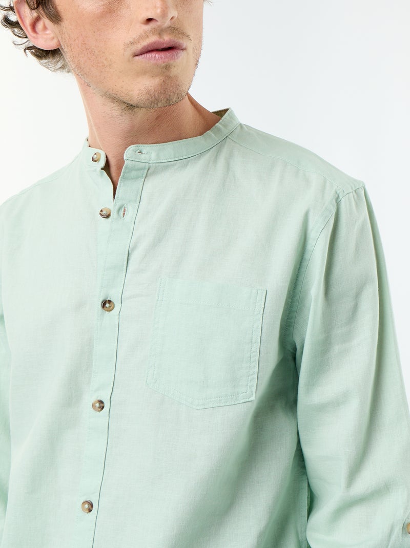 Camicia con collo alla coreana e lino Verde - Kiabi