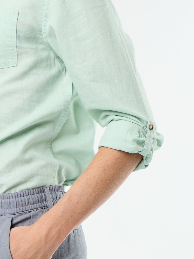 Camicia con collo alla coreana e lino Verde - Kiabi