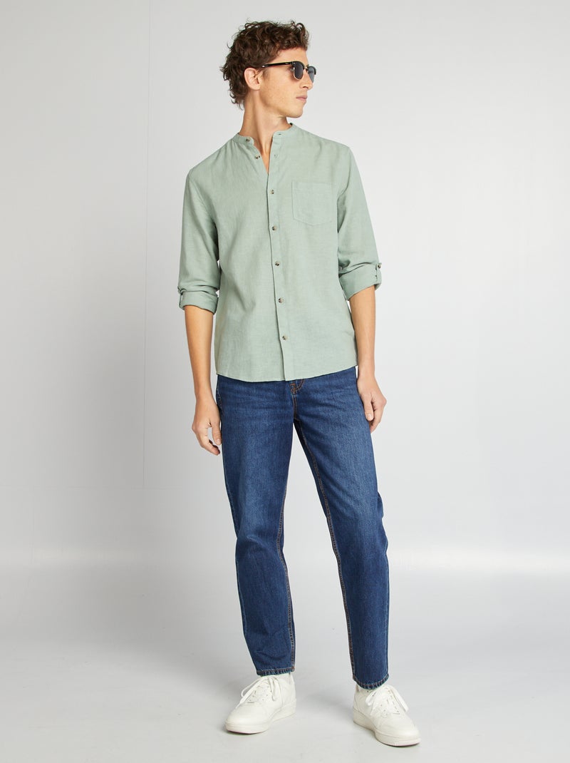 Camicia con collo alla coreana e lino VERDE - Kiabi