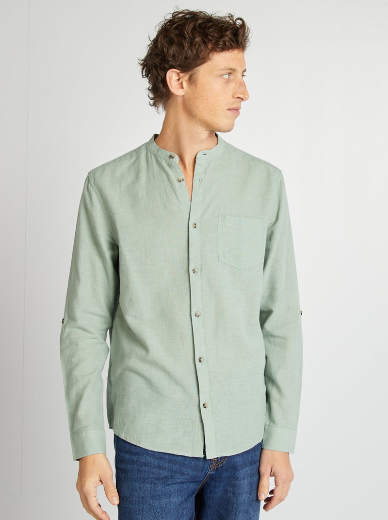 Camicia con collo alla coreana e lino VERDE - Kiabi