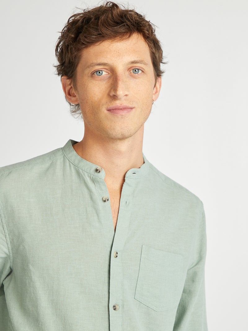 Camicia con collo alla coreana e lino VERDE - Kiabi